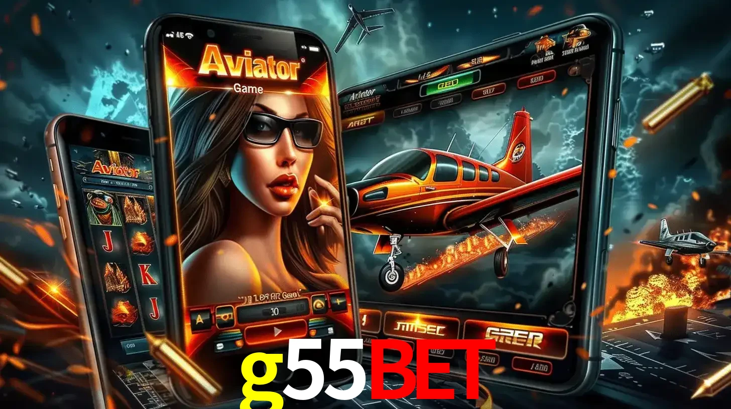 O popular jogo de apostas Aviator exibido em vários celulares e tablets, mostrando a interface emocionante e a ação de voo disponíveis para jogar agora no g55bet.