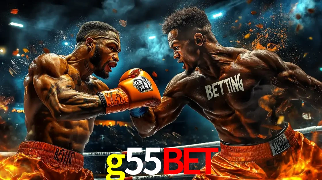 Dois boxeadores em uma luta intensa e explosiva, representando a adrenalina e as oportunidades de apostas em esportes de combate disponíveis na plataforma g55bet.