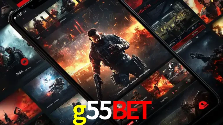 Tela de um celular exibindo uma galeria de jogos de tiro com temática militar, mostrando a variedade de e-sports disponíveis para apostas na plataforma de entretenimento g55bet.