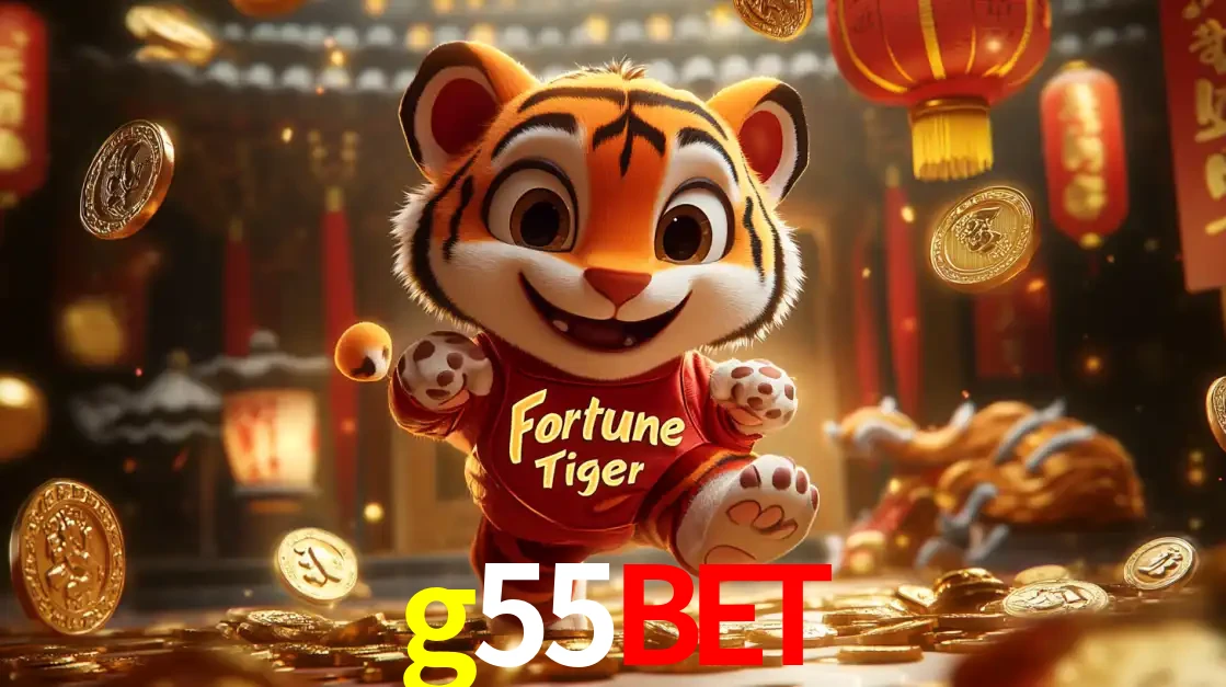 O alegre personagem do Fortune Tiger correndo sobre um caminho de moedas de ouro, simbolizando os grandes prêmios e a diversão do popular jogo de slot do g55bet.